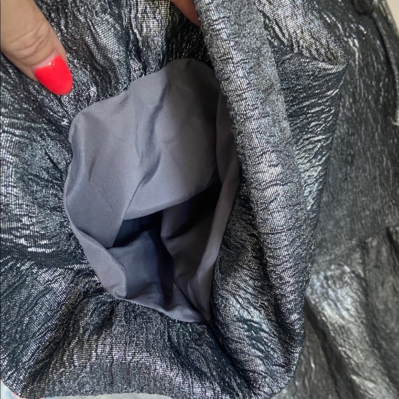 H&M silver metallic tie front top bubble sleeve blouse peplum pewter medium - Picture 15 of 17